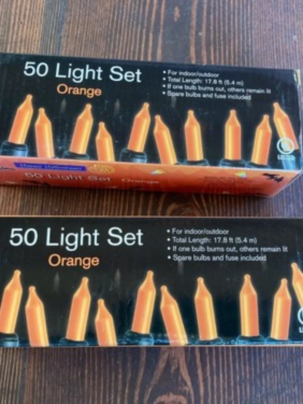 2 Orange String Lights Halloween total 50 Lights each 17.8’ New Tested Holiday